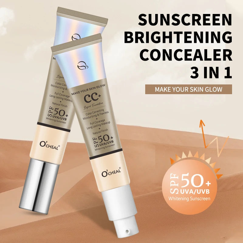 Crème CC O'Cheal 30 g – Fond de teint, correcteur, hydratant, écran solaire liquide SPF 50, waterproof