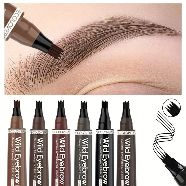 Stylo à Sourcils Waterproof 6 Couleurs – Crayon Tatouage Liquide à Pointe 4 Branches