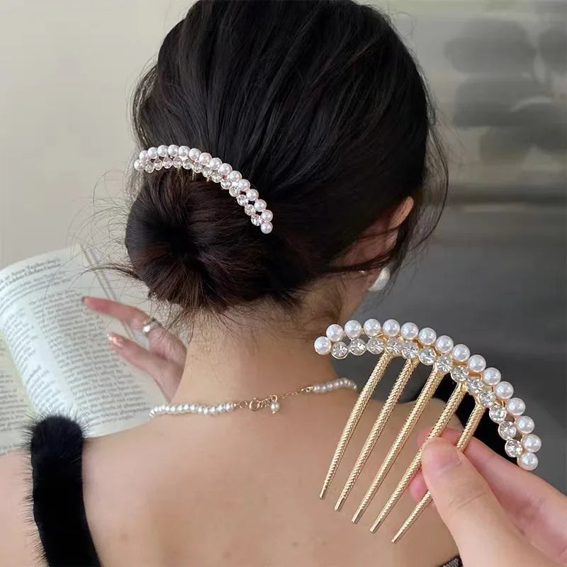 Peigne à Cheveux en Métal avec Perles et Strass