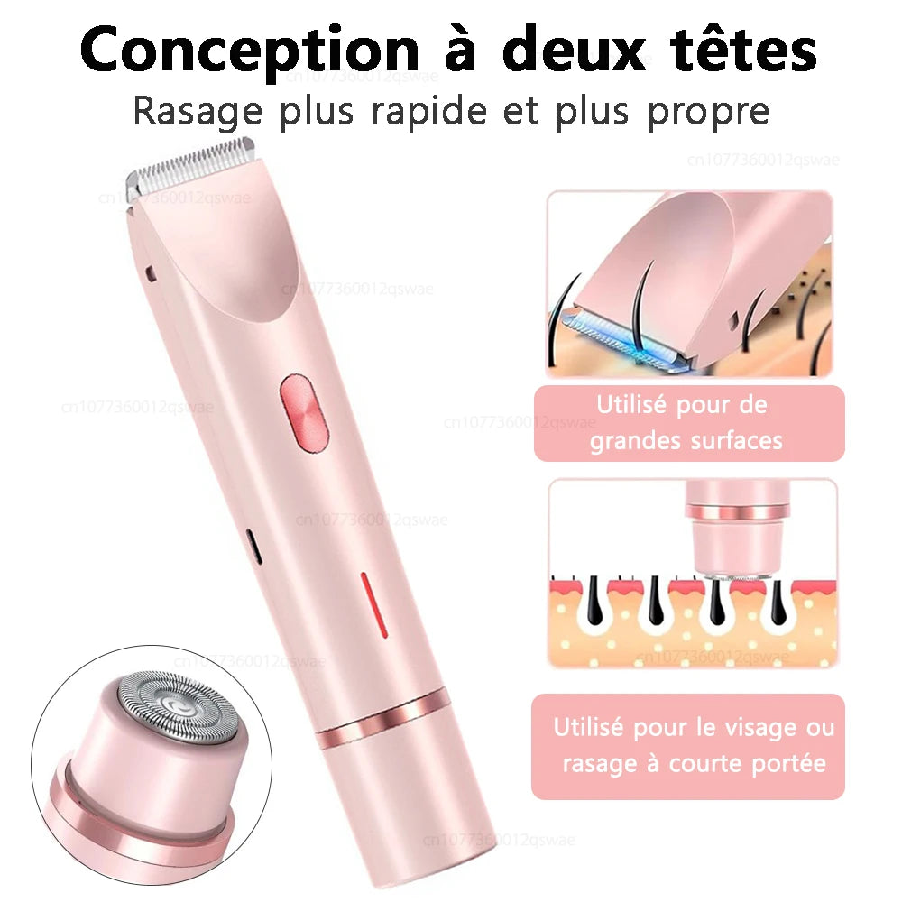 Rasoir électrique pour femme – Épilateur à double tête et double usage | Épilation du corps, des jambes, des aisselles et du bikini | Tondeuse féminine rechargeable