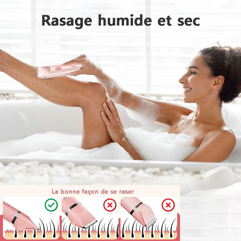 Rasoir électrique pour femme – Épilateur à double tête et double usage | Épilation du corps, des jambes, des aisselles et du bikini | Tondeuse féminine rechargeable