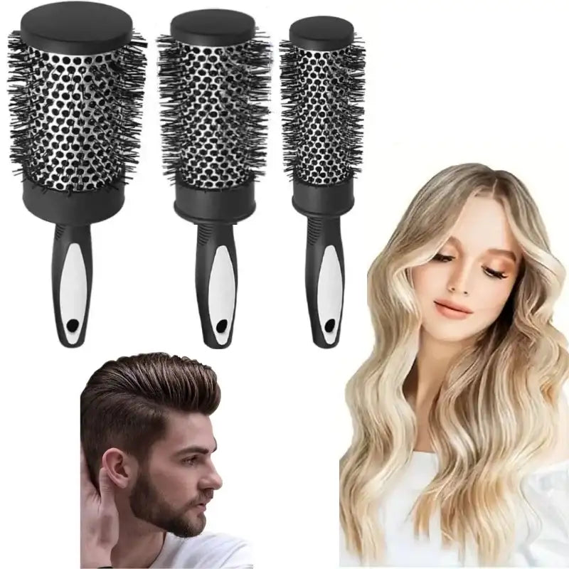 Brosse de coiffage ronde chauffante en aluminium