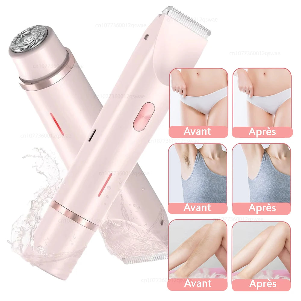Rasoir électrique pour femme – Épilateur à double tête et double usage | Épilation du corps, des jambes, des aisselles et du bikini | Tondeuse féminine rechargeable