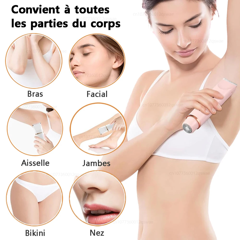 Rasoir électrique pour femme – Épilateur à double tête et double usage | Épilation du corps, des jambes, des aisselles et du bikini | Tondeuse féminine rechargeable
