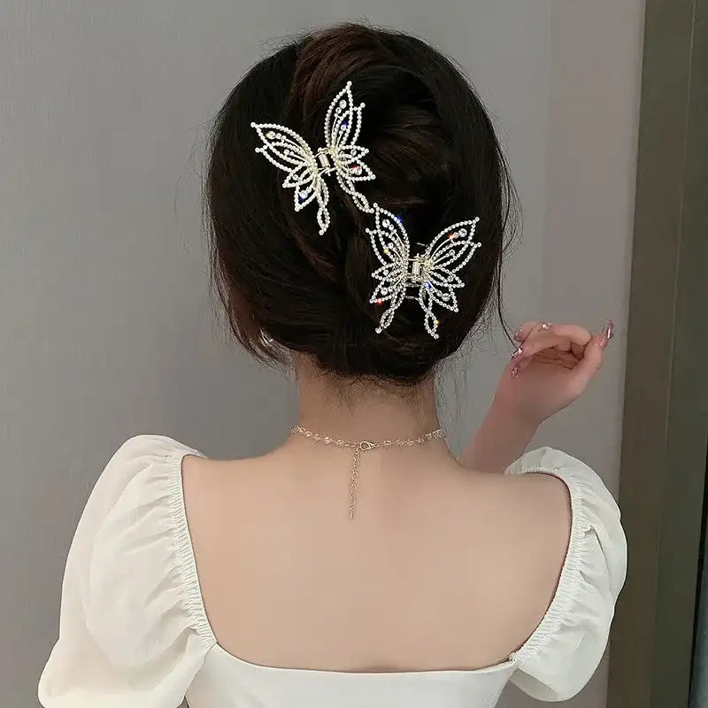 Pince Scrunchy Papillon avec Perles et Strass