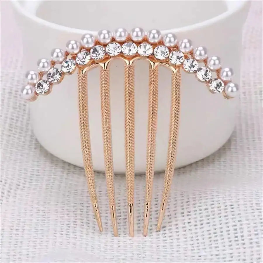Peigne à Cheveux en Métal avec Perles et Strass